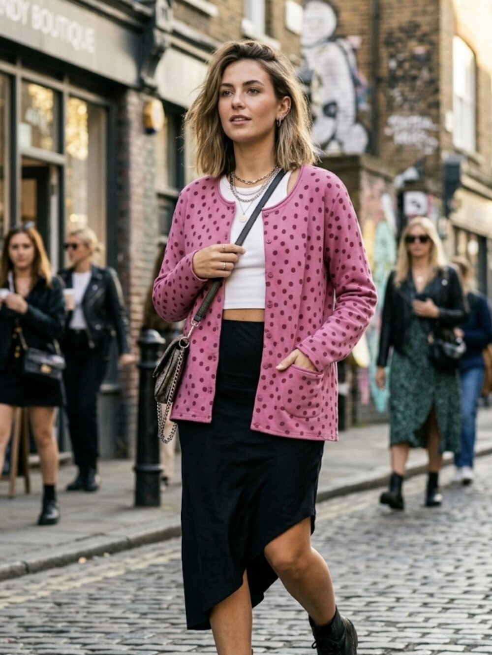 Gudrun Sjödén Pink/Magenta Polka Dot Cardigan Sweater Pockets Art To Wear Sz XL